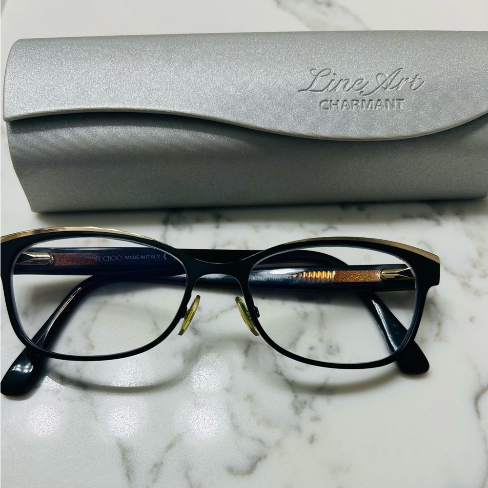 Jimmy Choo Black and Gold Glass frames.